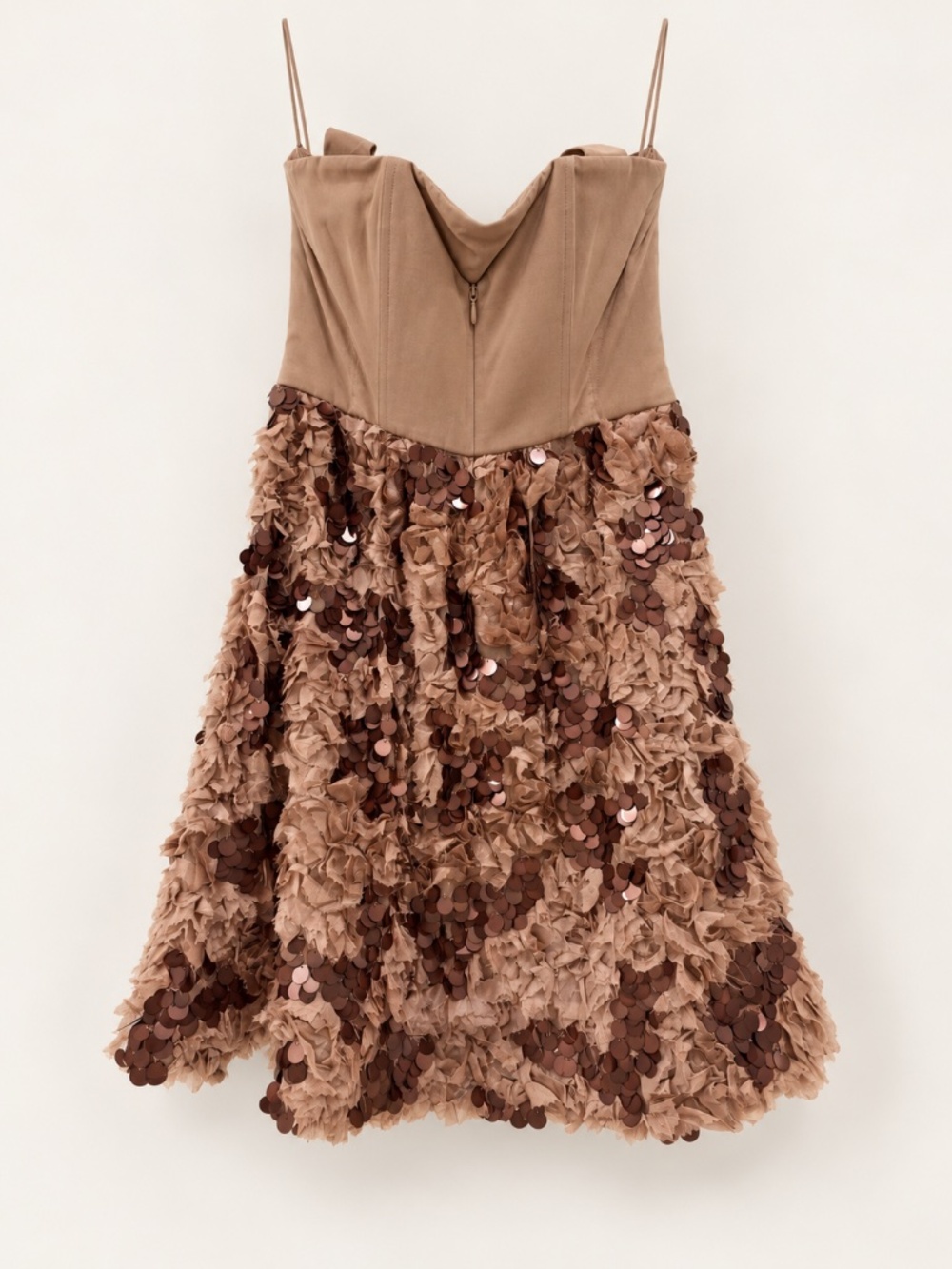Alice + Olivia Taupe Sequin Ruffle Cocktail Party Halter Dress Size 4